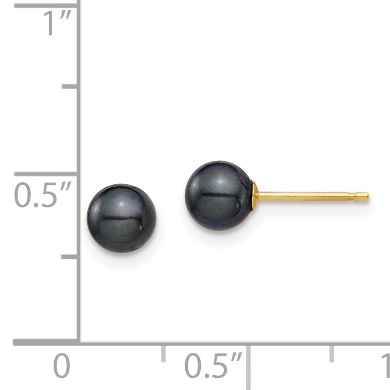 14k 5-6mm Round Black Saltwater Akoya Cultured Pearl Stud Post Earrings