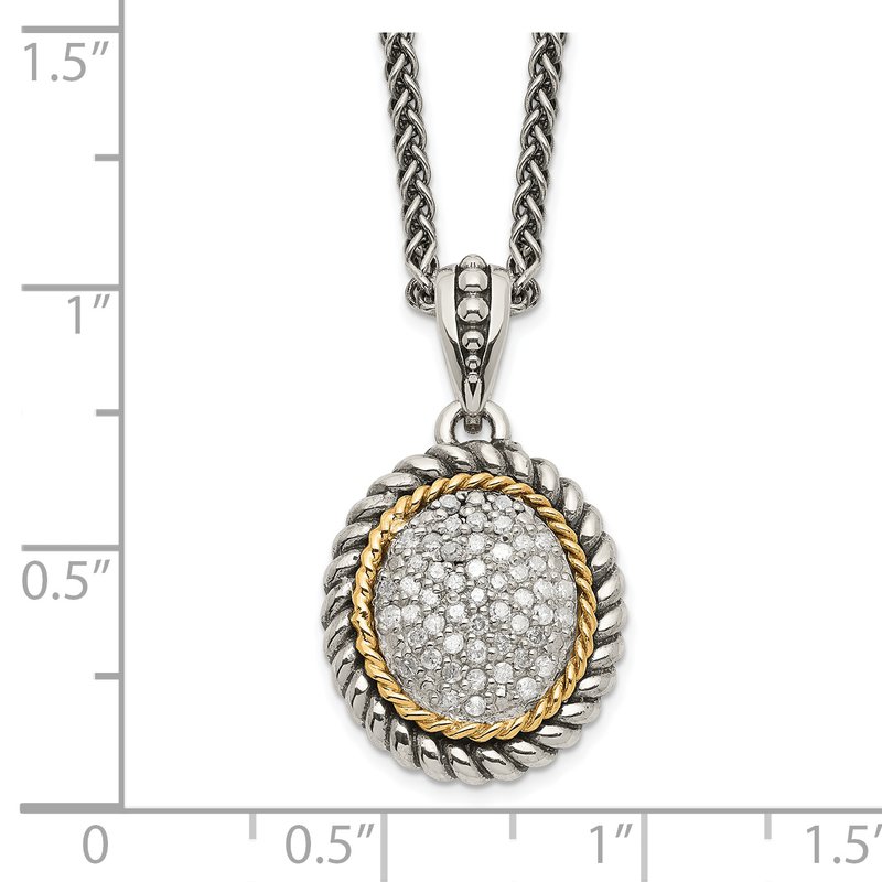 Sterling Silver with 14K Accent 18 Inch Antiqued Diamond Necklace