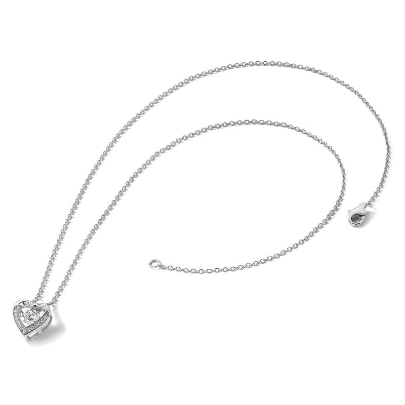 Sterling Silver Rhodium-plated Brilliant-cut Vibrant CZ Heart 18 Inch Necklace