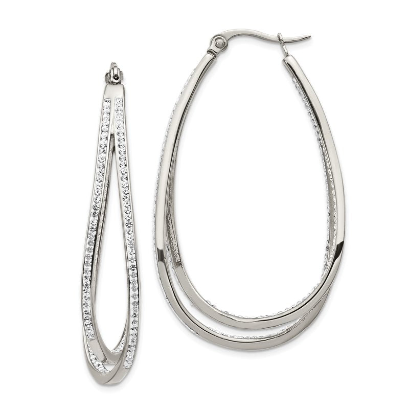Stainless Steel Polished with Preciosa Crystal In and Out Twisted Hoop Earrings
