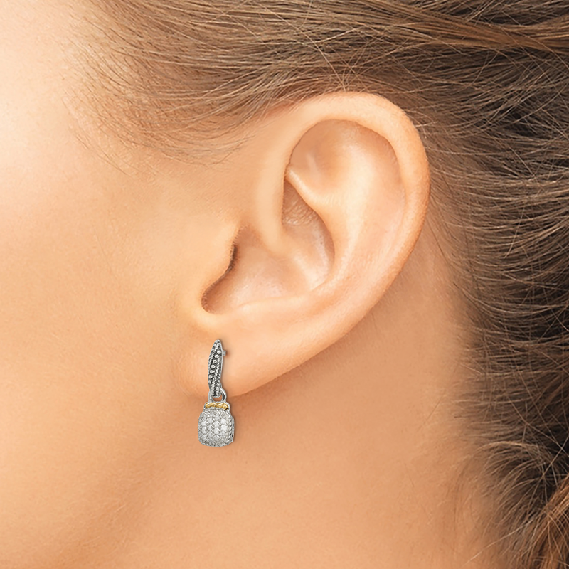 Sterling Silver with 14K Accent Antiqued Diamond Dangle Post Earrings