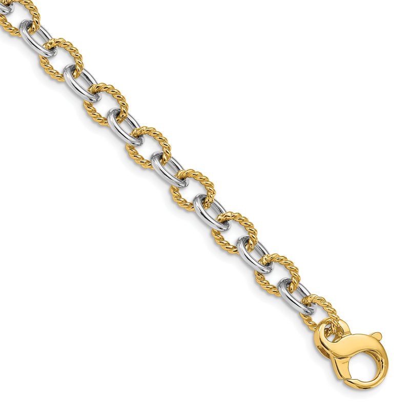 14K Two-tone 18 inch 6.5mm Hand Polished  and Textured Fancy Link with Fancy Lobster Clasp Chain