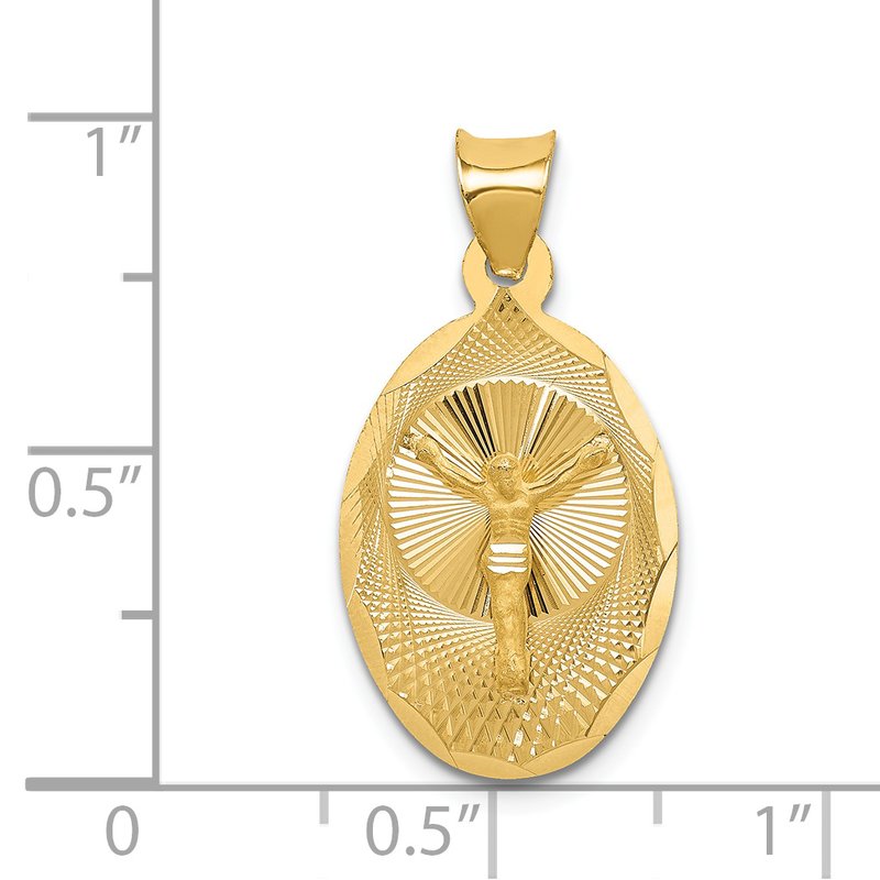 14K Polished Diamond-cut Corpus Oval Pendant