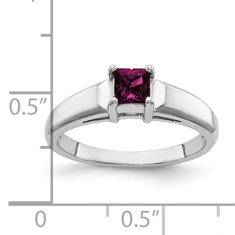 14k White Gold 4mm Princess Cut Rhodolite Garnet ring