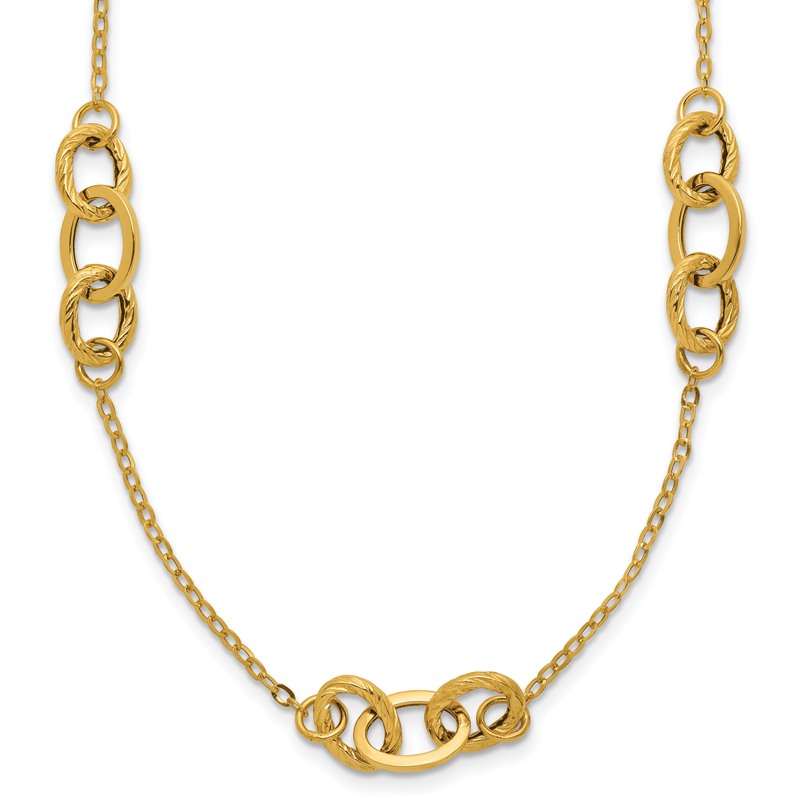 14k Polished Fancy Linked Ovals 5-Station 18 inch Necklace