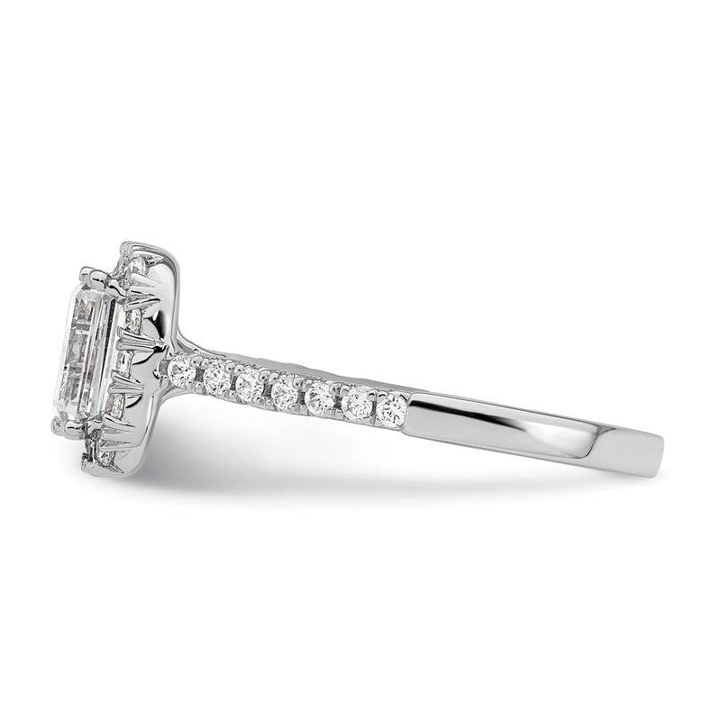 14K White Gold 1/4 carat Lab Grown Diamond VS+ F+ Semi-Mount Emerald Halo Engagement Ring