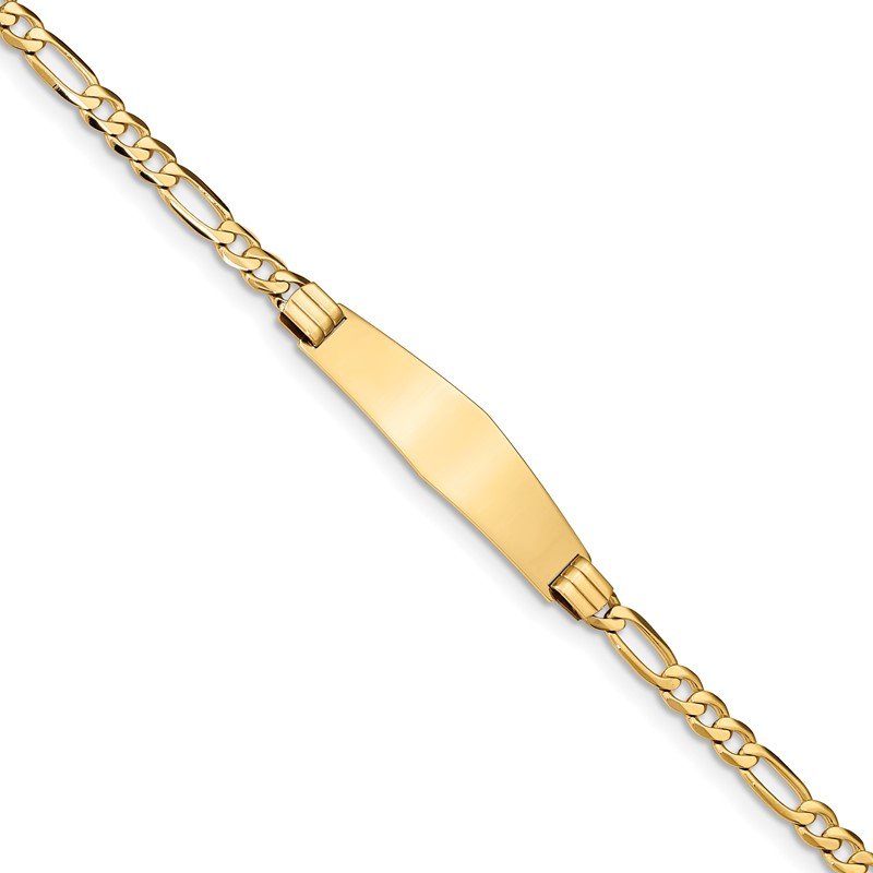14k Polished Solid Chain/Solid Plate Figaro Link Soft Diamond Shape 33x9mm Plate 7 inch ID Bracelet