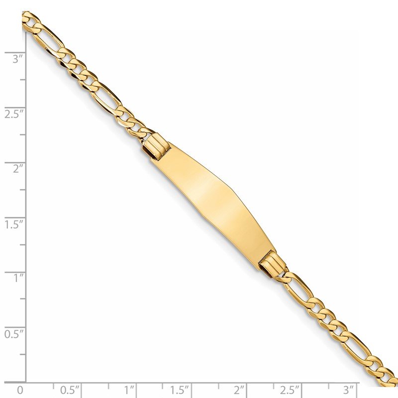 14k Polished Solid Chain/Solid Plate Figaro Link Soft Diamond Shape 33x9mm Plate 7 inch ID Bracelet