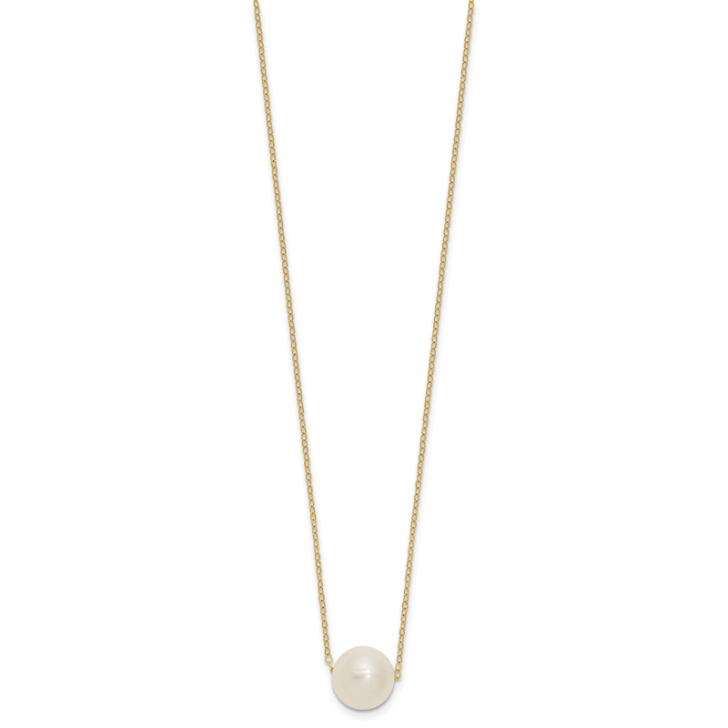 14k 10-11mm White Semi-Round Freshwater Cultured Pearl 17 inch Cable Necklace