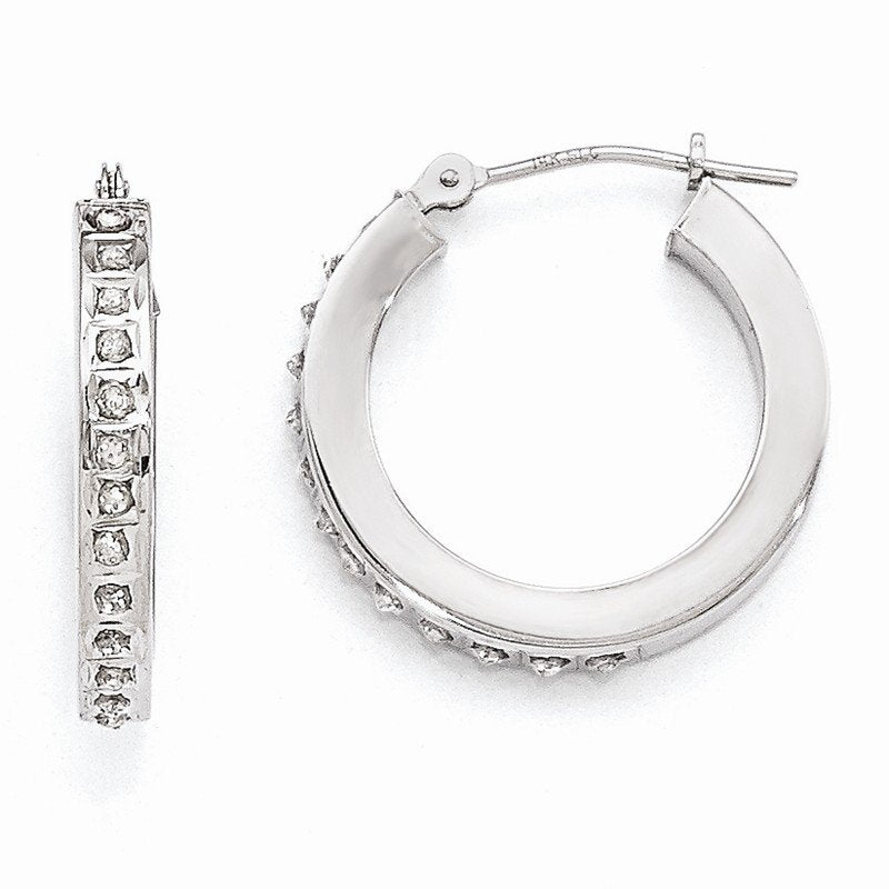 14k White Gold Diamond Fascination Round Hinged Hoop Earrings