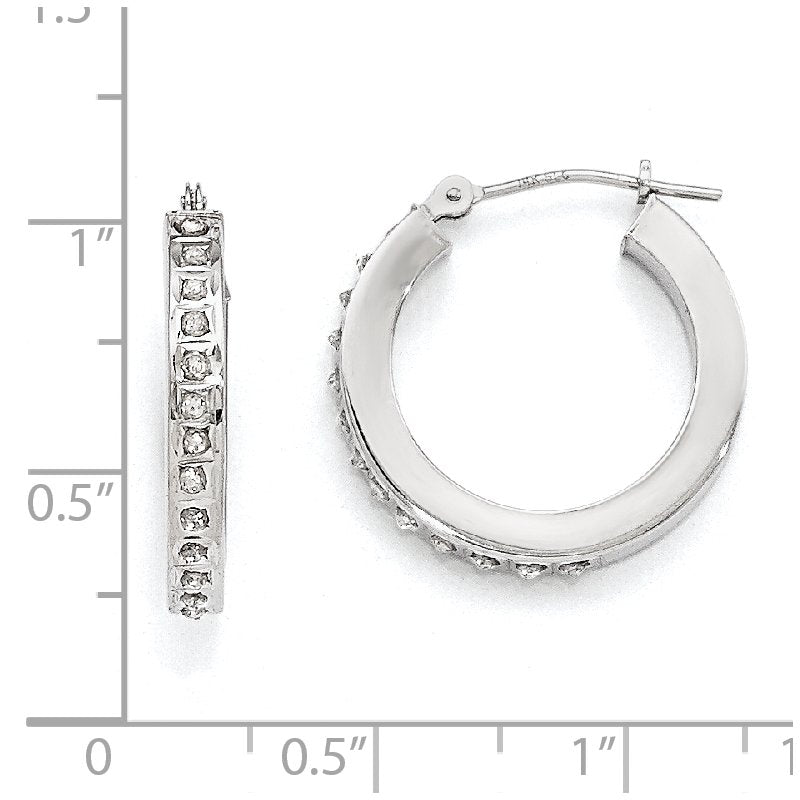 14k White Gold Diamond Fascination Round Hinged Hoop Earrings
