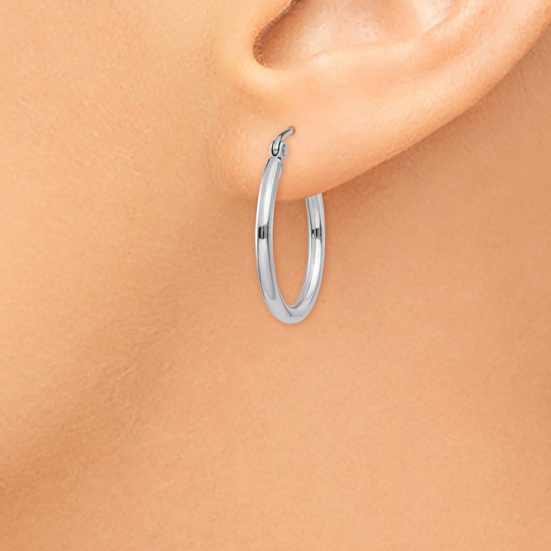 14k White Gold 2x20mm Polished Lightweight Tube Hoop Earrings