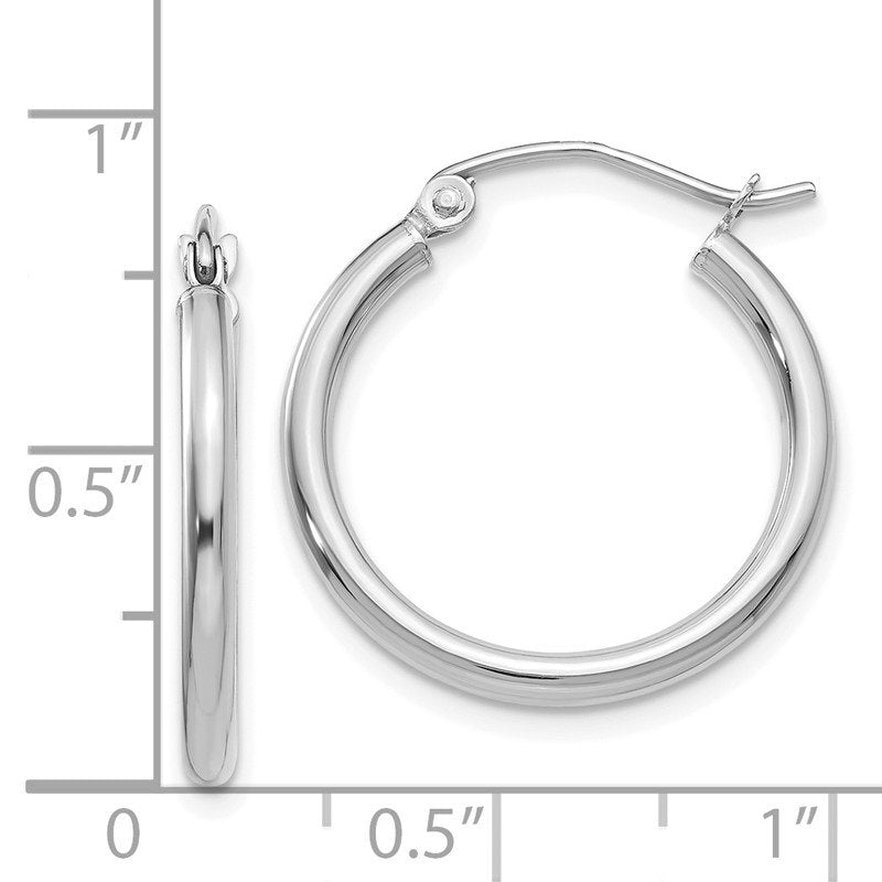 14k White Gold 2x20mm Polished Lightweight Tube Hoop Earrings