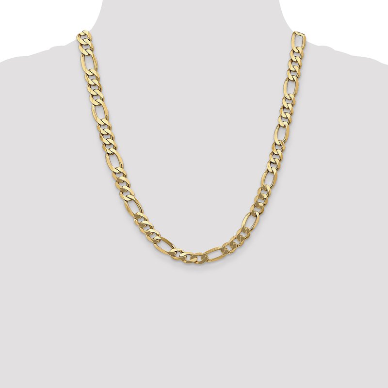 14K 26 inch 8.75mm Flat Figaro with Lobster Clasp Chain
