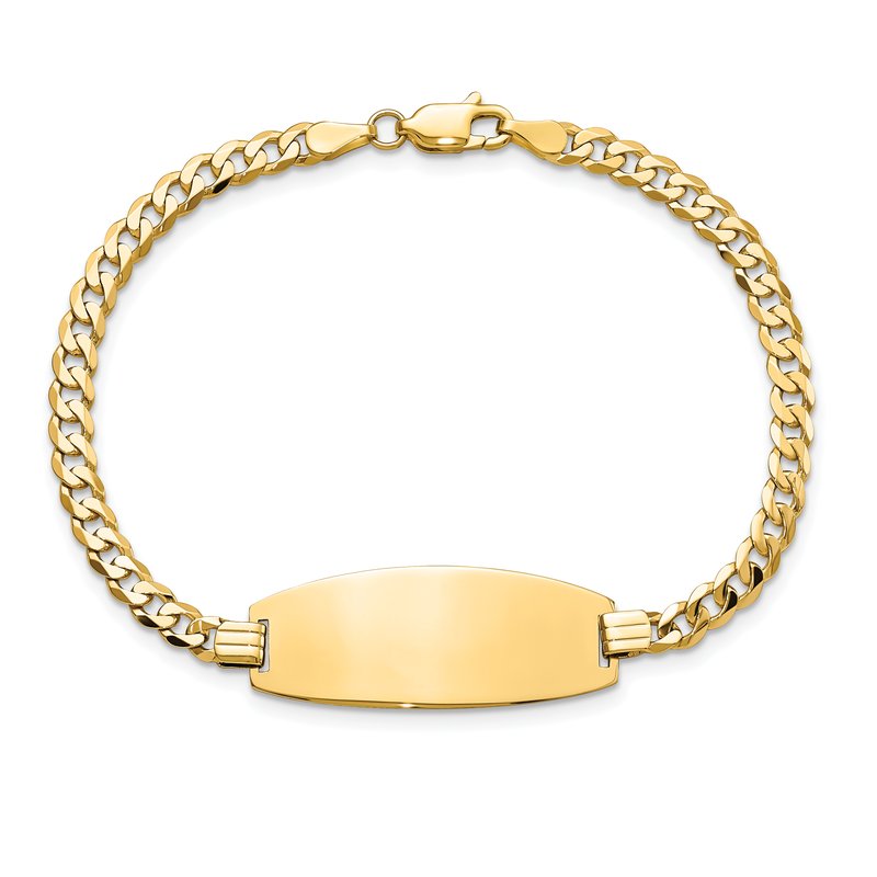 14k Polished Solid Chain/Solid Plate Curb Link Oval 27x11.5mm Plate 7 inch ID Bracelet