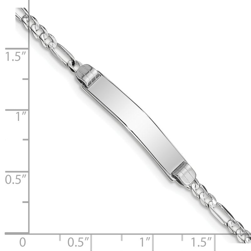 14k White Gold Polished Solid Chain/Solid Plate Figaro Link 25x4.8mm Plate 7 inch ID Bracelet