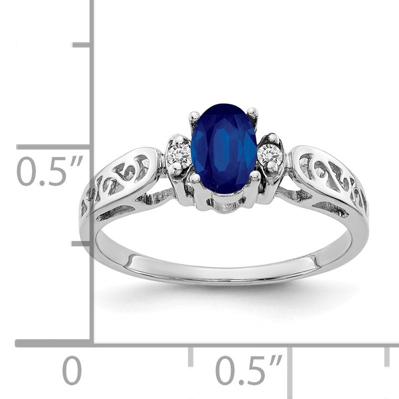 14k White Gold 6x4mm Oval Sapphire AAA Diamond ring
