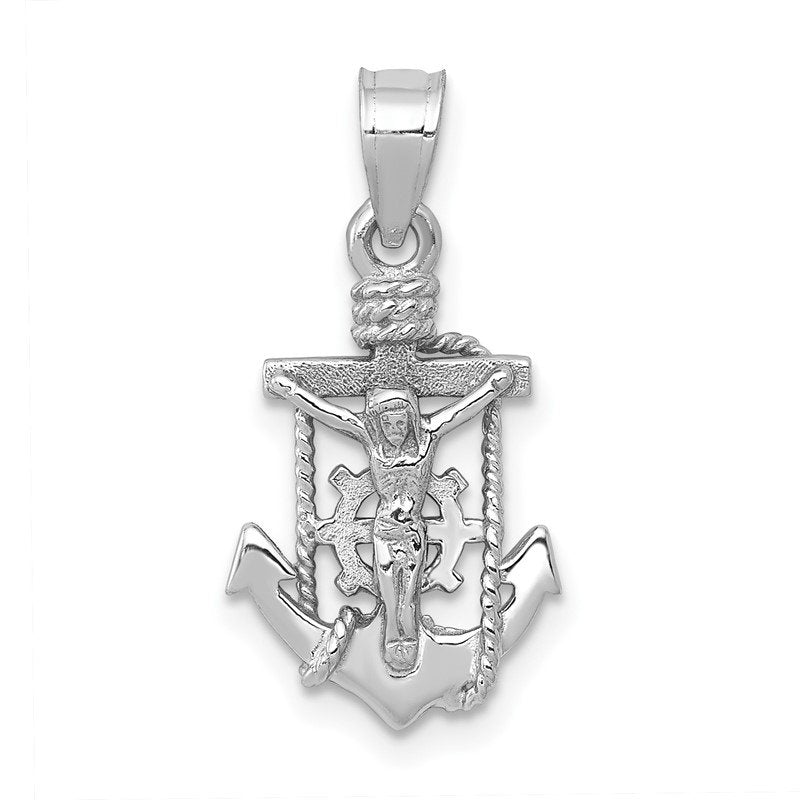 14k White Gold Polished Mariner Crucifix Pendant