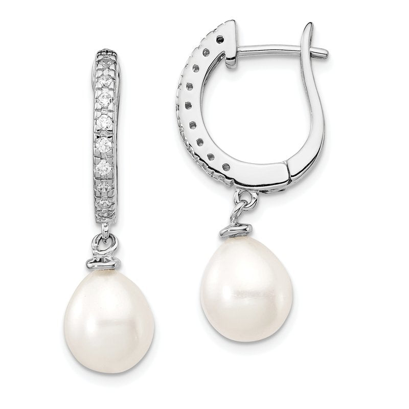 Sterling Silver Rhodium-plated Freshwater Cultured Pearl and Brilliant-cut CZ Dangle Earrings