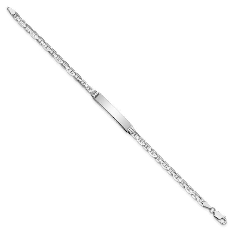 14k White Gold Polished Solid Chain/Solid Plate Anchor Link 25.5x4.8mm Plate 7 inch ID Bracelet