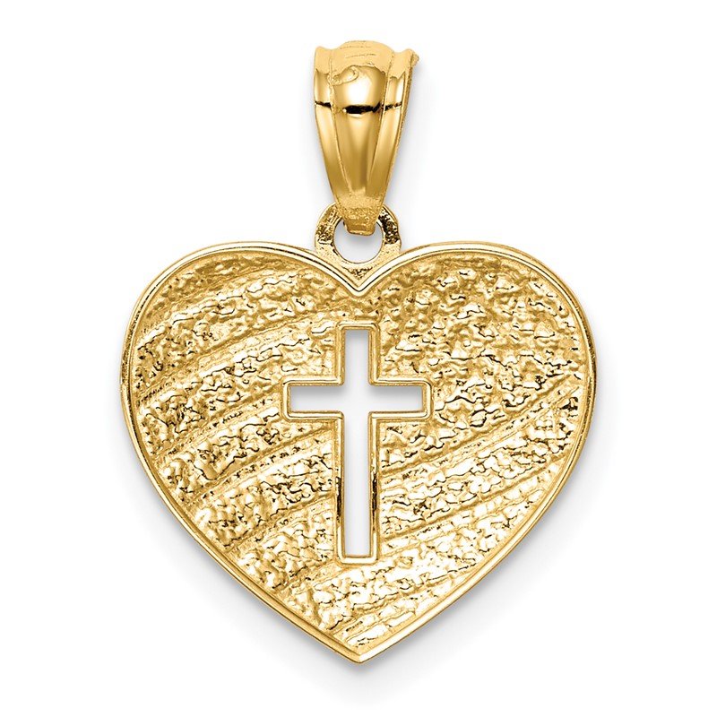 14K with White Rhodium US Flag With Cross Heart Pendant