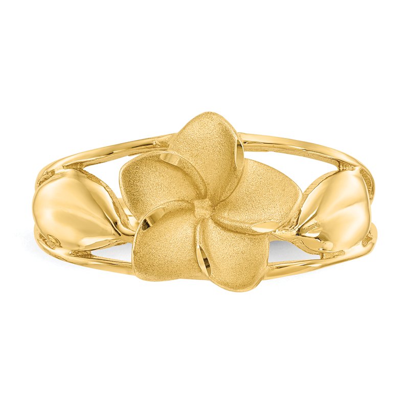 14k Satin &amp; Diamond-Cut Plumeria Ring
