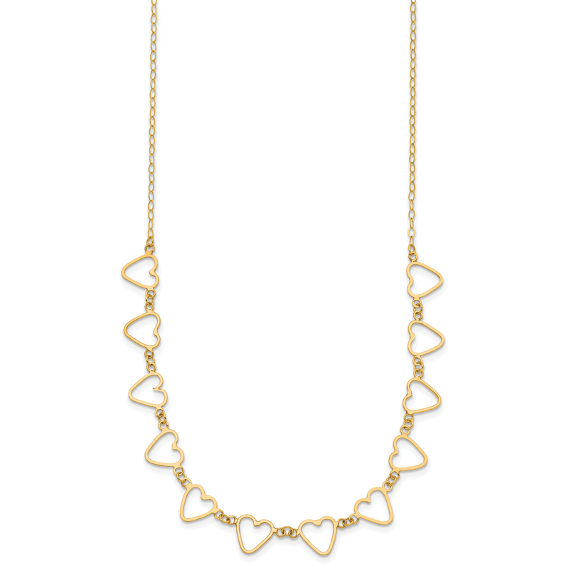 14K Open Flat Hearts 16 inch Necklace Plus 2 inch Extender