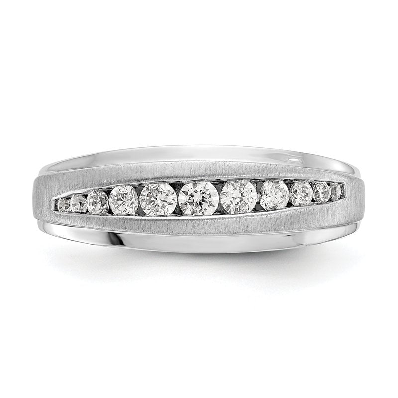 14K White Gold Men's 3/8 carat Lab Grown Diamond VS/SI  D E F  Brushed and Polished Band
