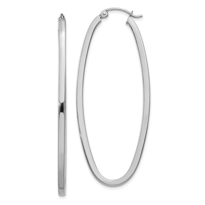14k White Gold Large Oval Hoop Earrings