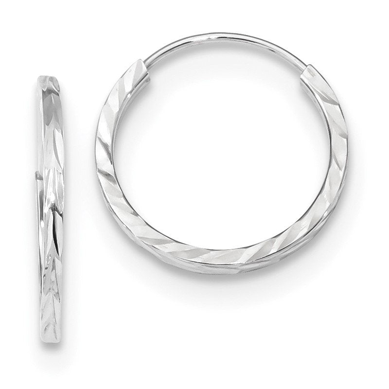 14k White Gold 1.35x17mm Diamond-cut Square-Tube Endless Hoop Earrings