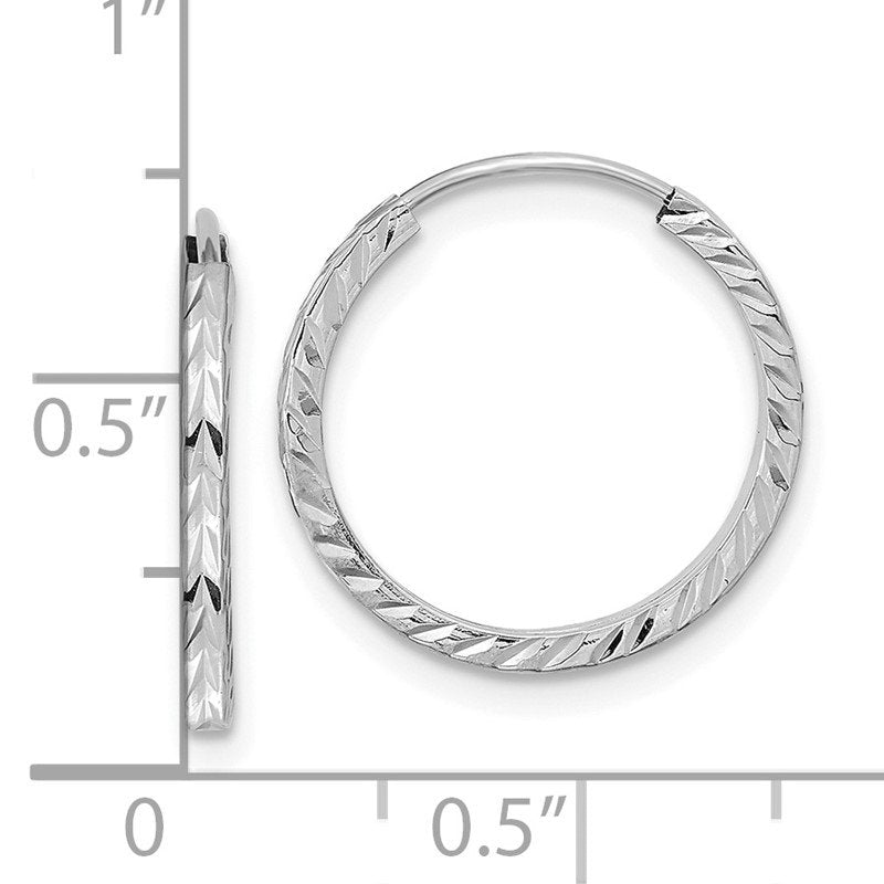 14k White Gold 1.35x17mm Diamond-cut Square-Tube Endless Hoop Earrings