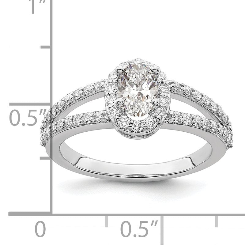 14K White Gold 1/2 carat Lab Grown Diamond VS/SI  D E F  Semi Mount Oval Halo Engagement Ring