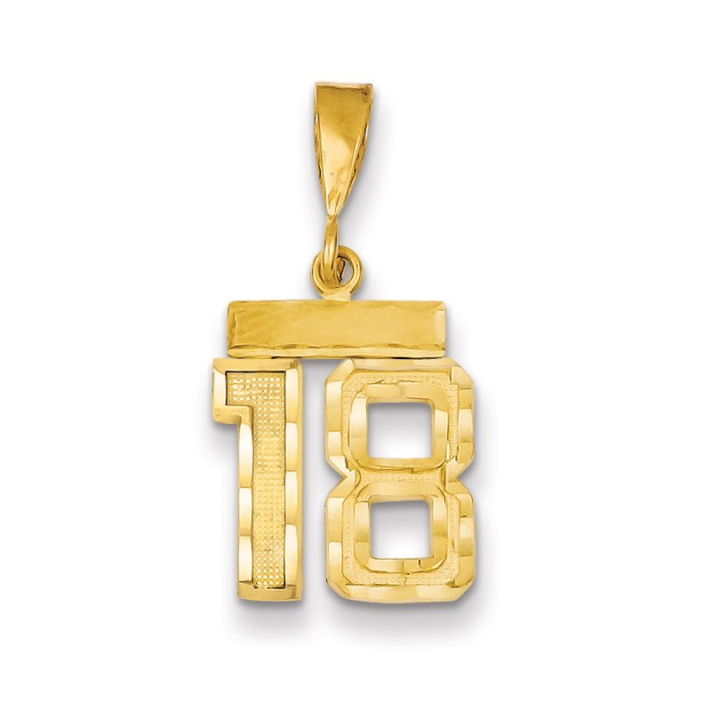 14k Small Brushed Diamond-cut Number 18 Charm