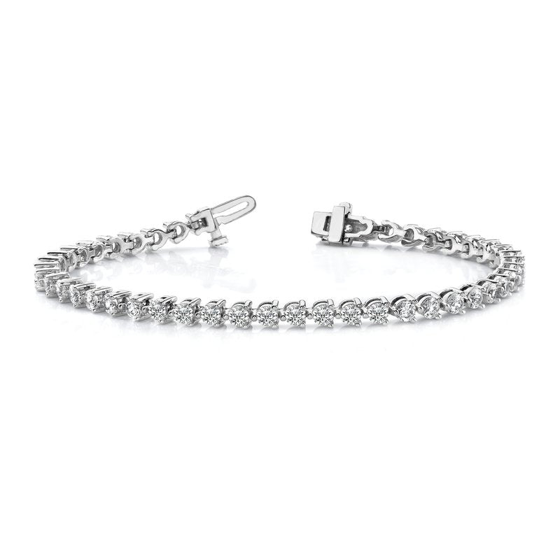 14k White Gold Complete 2.4 carat Round A Diamond 3-prong 7 inch Tennis Bracelet