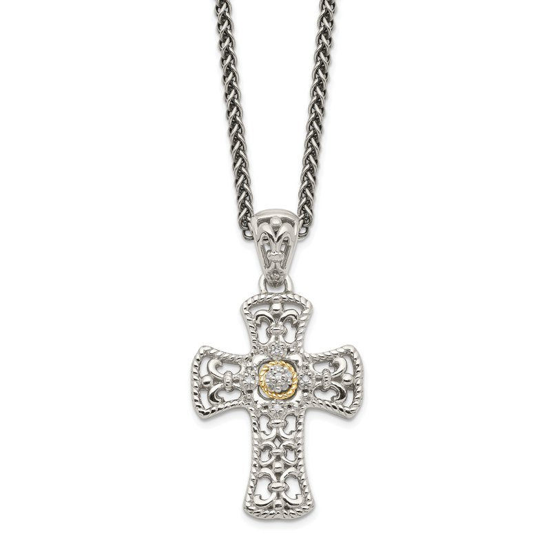 Sterling Silver with 14K Accent 18 Inch Diamond Cross Necklace
