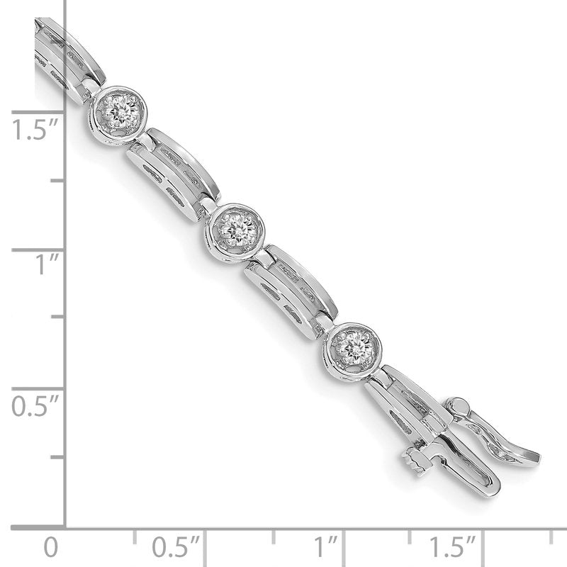 14k White Gold Complete 3/4 carat Round VS Diamond 4-prong Bar Link 7 inch Tennis Bracelet