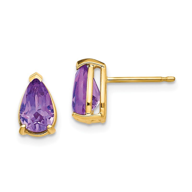 14k 8x5mm Pear Amethyst Post Earrings