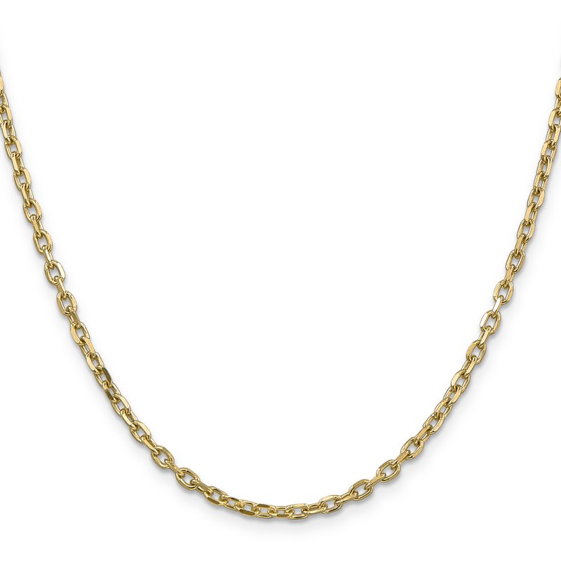 14K 26 inch 3mm Diamond-cut Round Open Link Cable with Lobster Clasp Chain