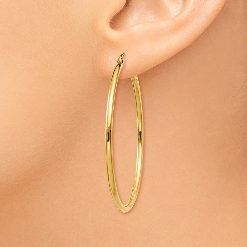 14k 2x45mm Polished Lightweight Tube Hoop Earrings