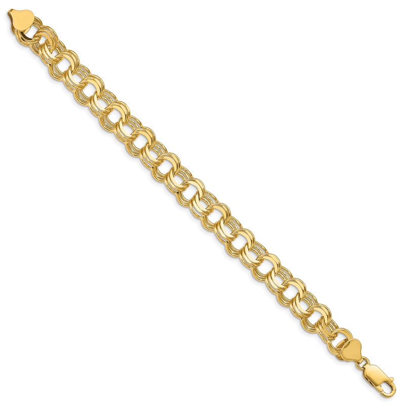 14k 9.5mm Solid Triple Link 7 inch Charm Bracelet