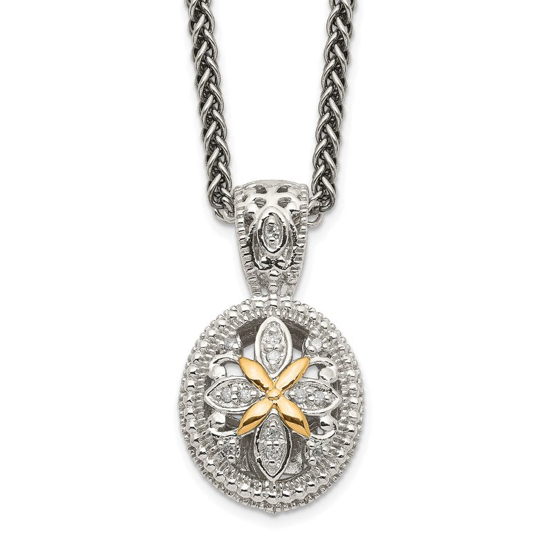 Sterling Silver Antiqued with 14K Accent 18 Inch Diamond Necklace