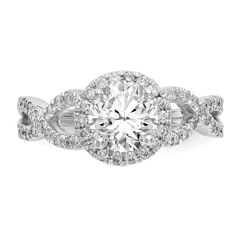 14K White Gold 3/4 carat Lab Grown Diamond VS/SI  D E F  Semi Mount Round Halo Engagement Ring