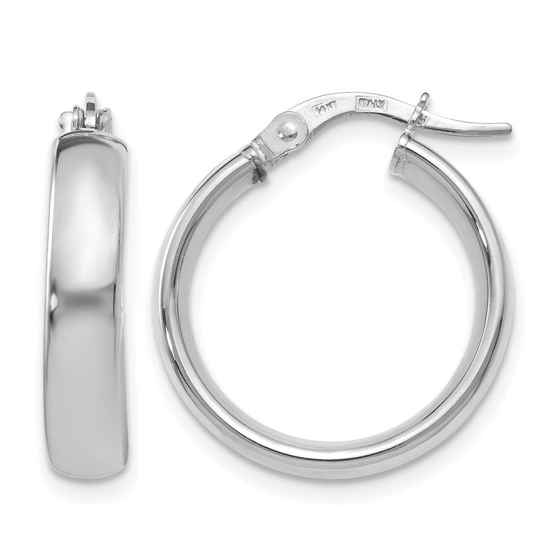 14K with White Rhodium Plating Polished Hoop Earrings