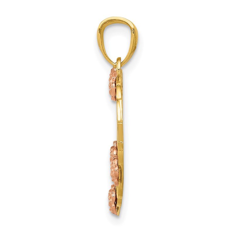 14k Two-tone with White Rhodium GRANDMA Heart with Flowers Pendant