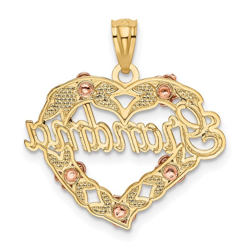 14k Two-tone with White Rhodium GRANDMA Heart with Flowers Pendant