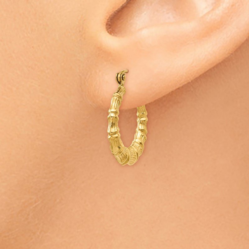 14k Polished Bamboo Design Hollow Hoop Earrings