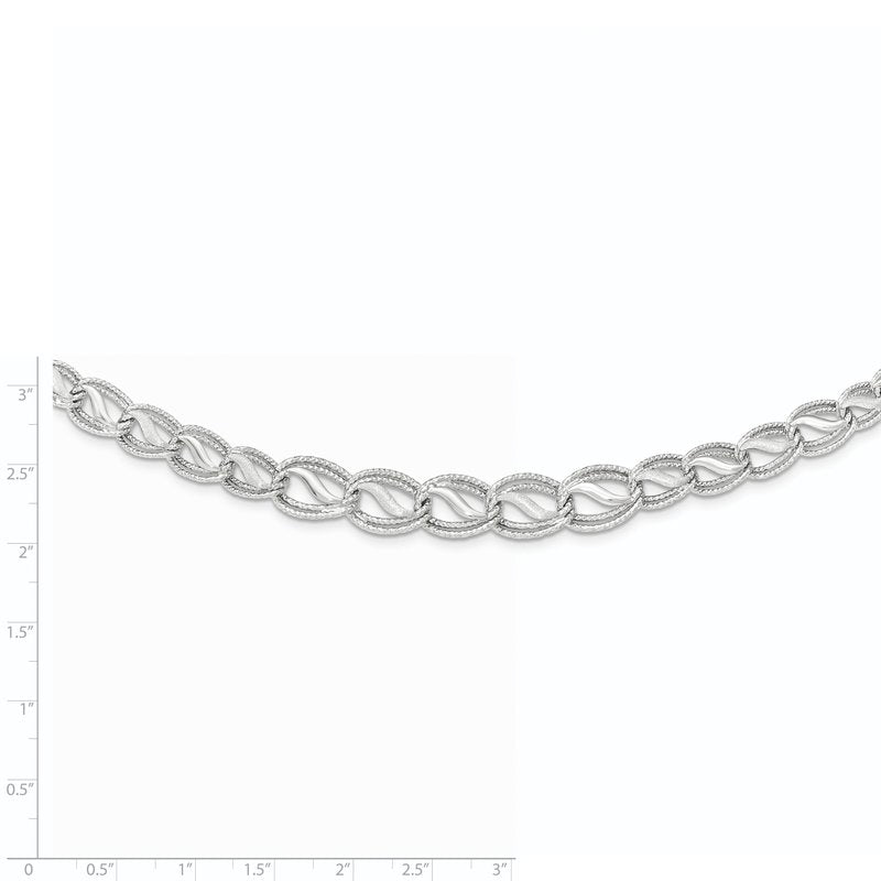 14K White Gold Polished Satin Diamond-cut Graduated 17 inch Necklace