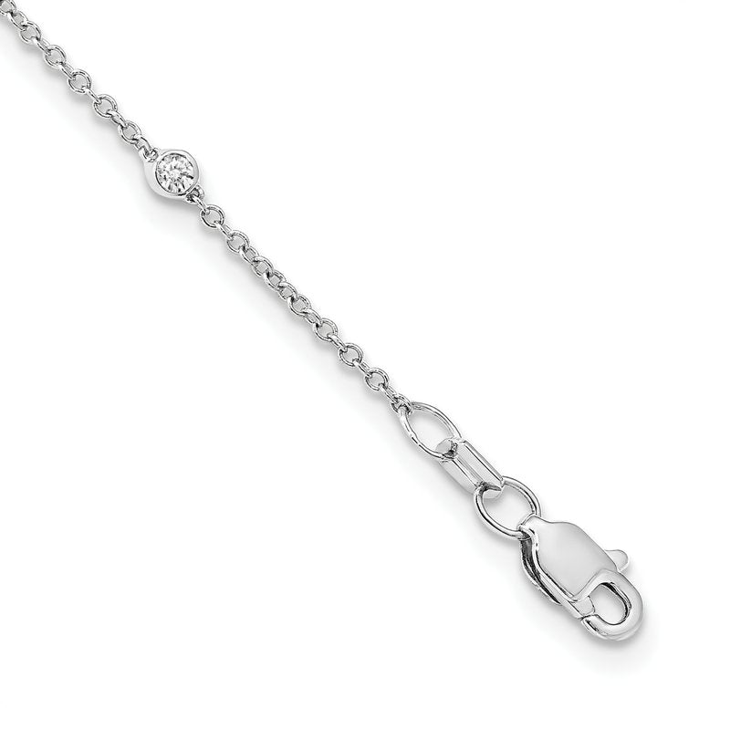 14k White Gold Complete 1/3 carat Bezel-set Diamond and Cable Chain 16-Station 16 inch Necklace