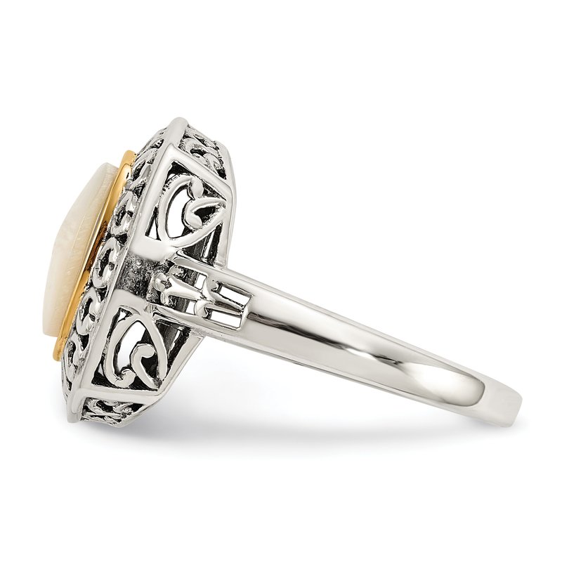 Sterling Silver with 14K Accent Antiqued Mother Of Pearl Ring