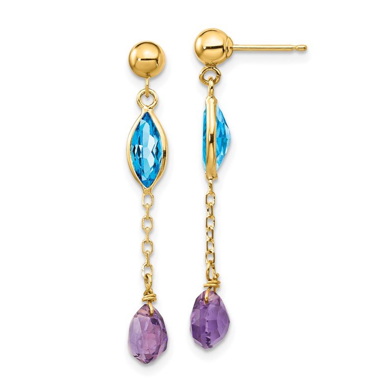 14K Amethyst and Blue Topaz Dangle Post Earrings